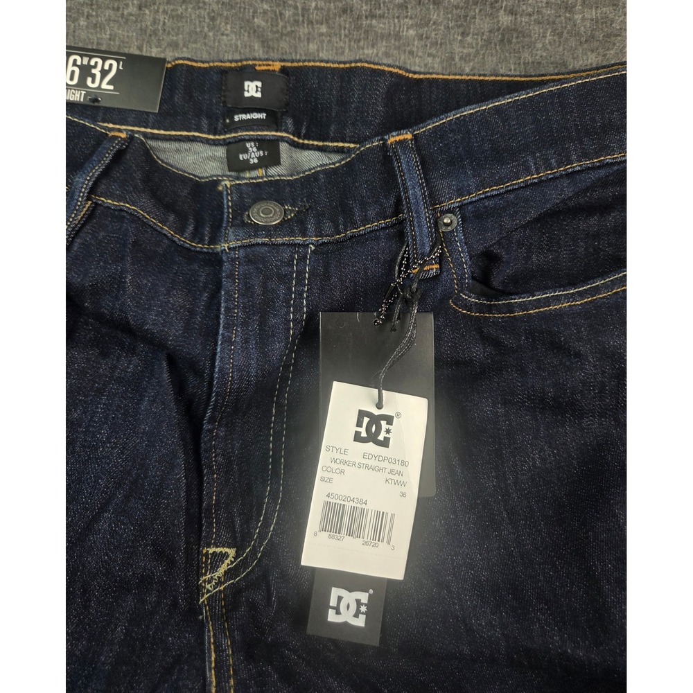 DC Shoes Jeans Mens 36x32 Blue Worker Straight EDYDP03180 Dark Wash Skate Denim - Picture 4 of 5